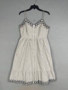 Madewell Women's Black and White Striped Hollow-Out Embroidered Dress